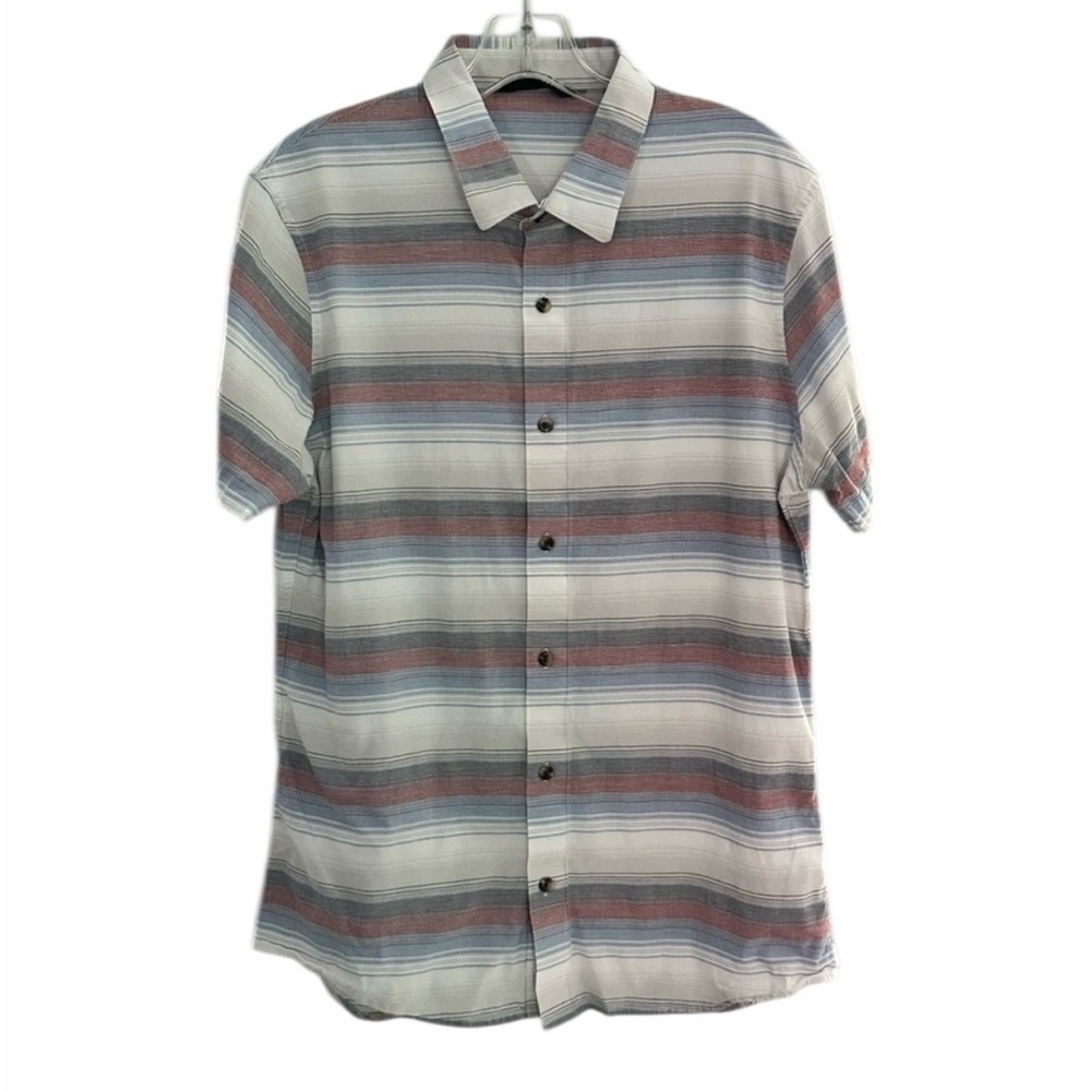 Travis Matthew Shirt Mens Size Medium Button Down Blue Red White Short Sleeve